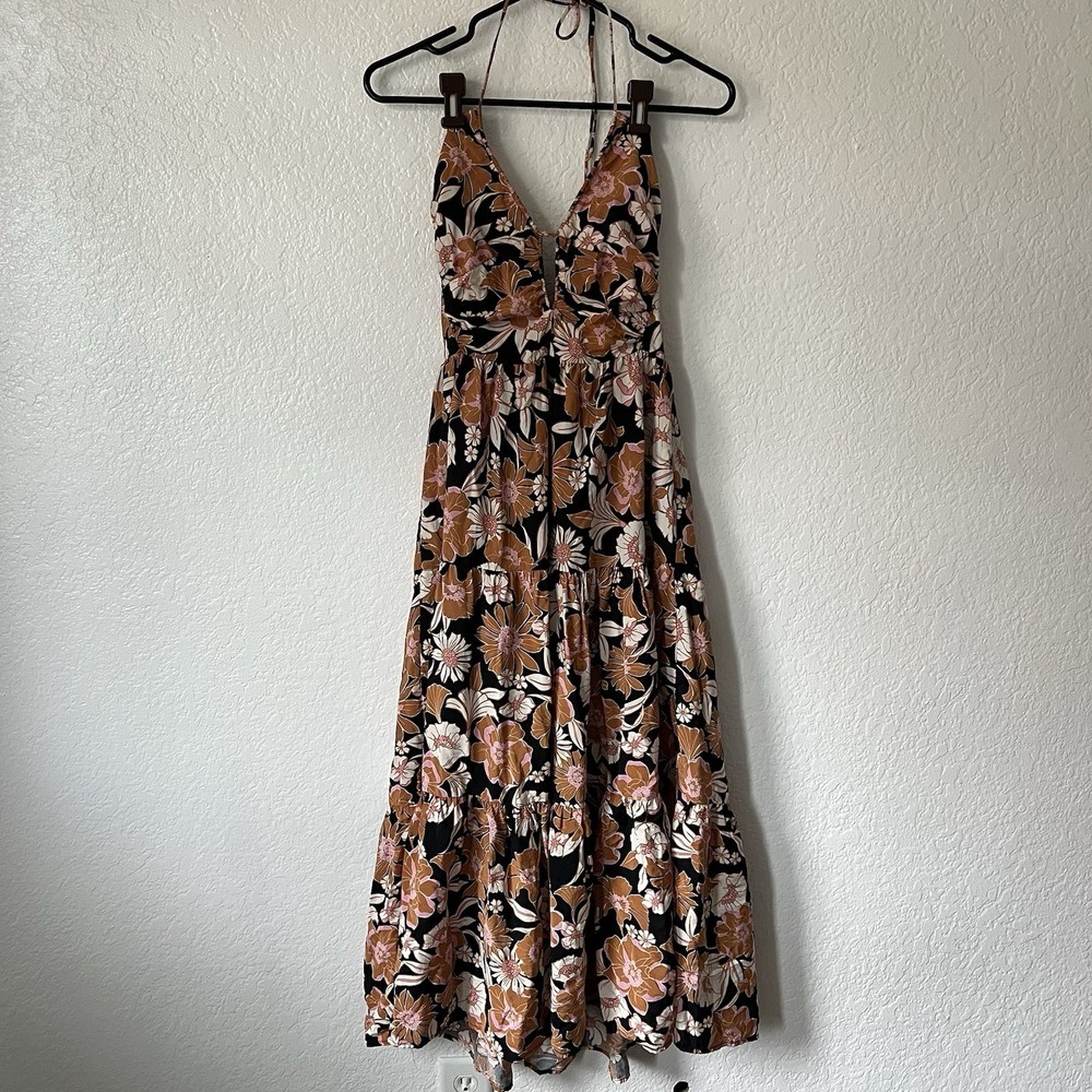 VICI Women's Small Maxi Dress Halter Floral Keyhole Babydoll Floral Boho Smocked